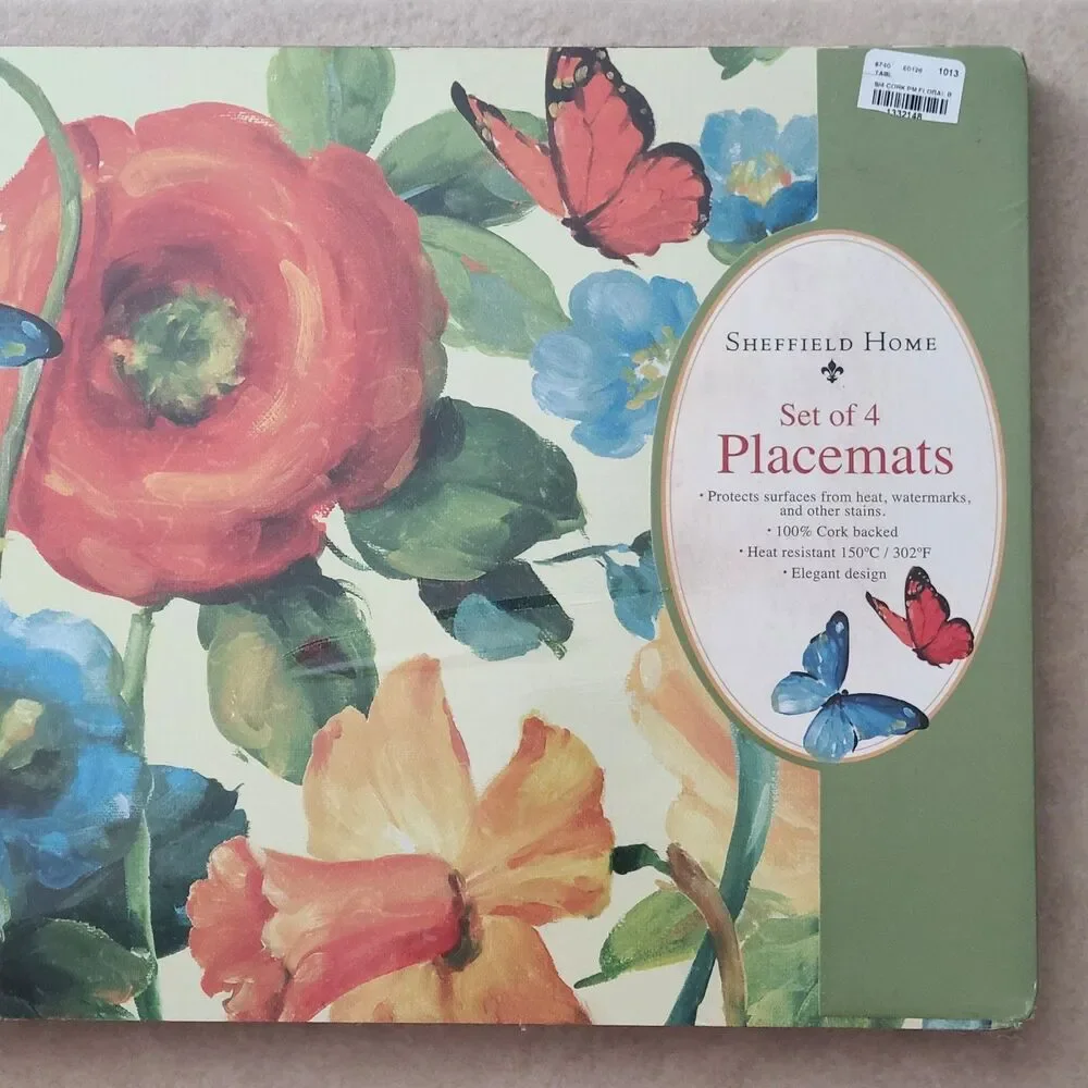 Sheffield Home Set (4) Floral Cork Backed Placemats Wild Apple 16